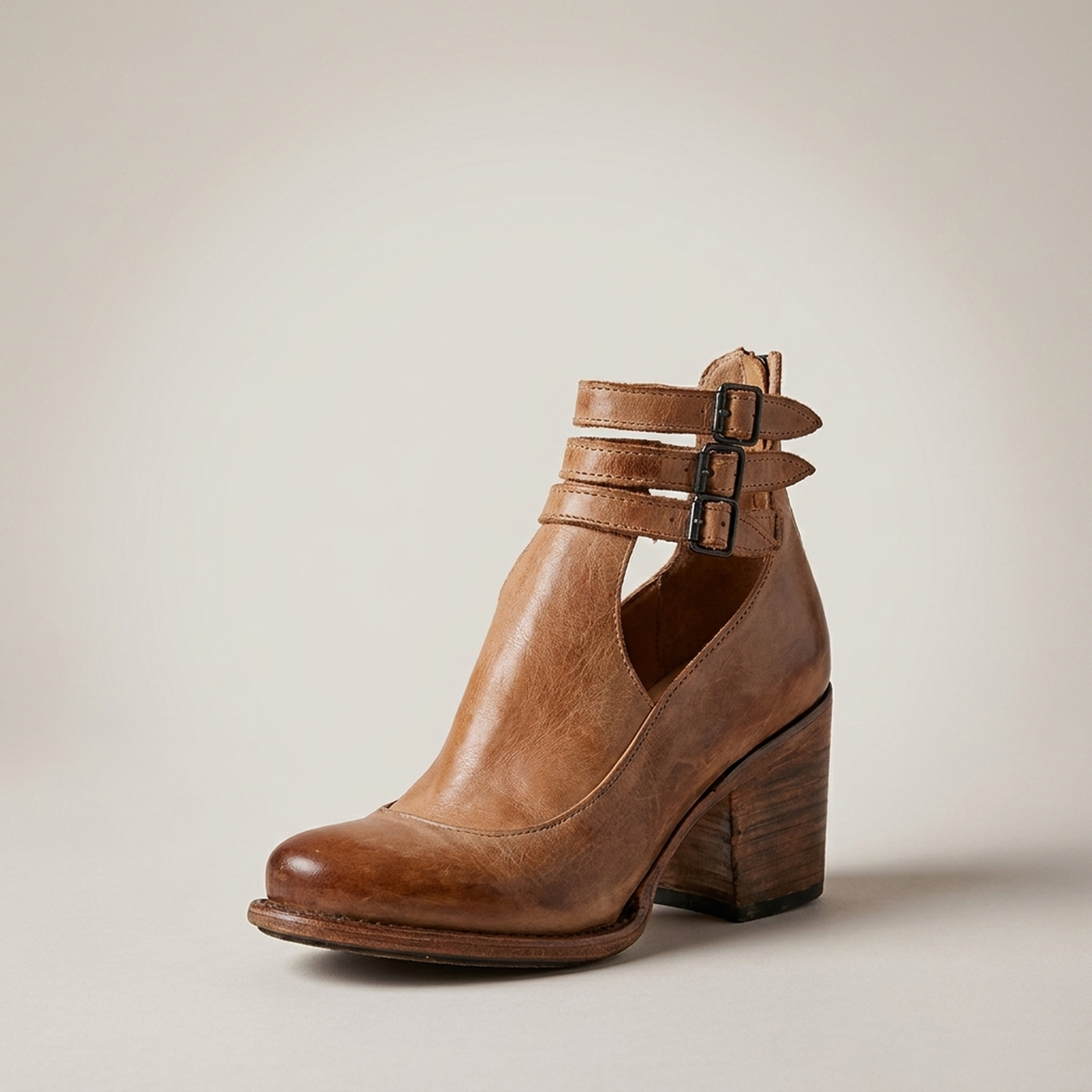 PLUXSTYLE::numise::strappy-block-heel-ankle-boots::closeup-hero