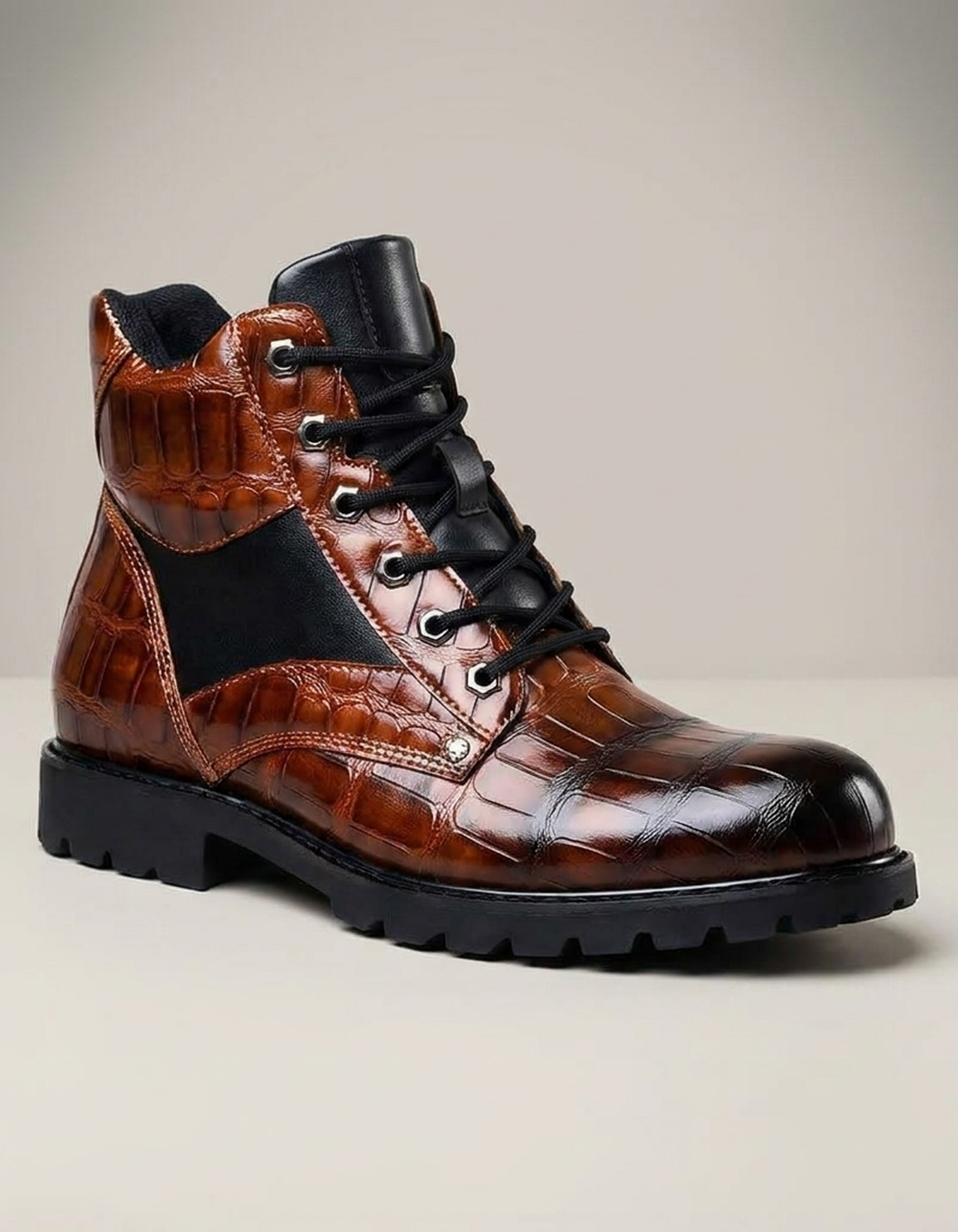 PLUXSTYLE::numise::mens-croc-embossed-ankle-boots::closeup-hero
