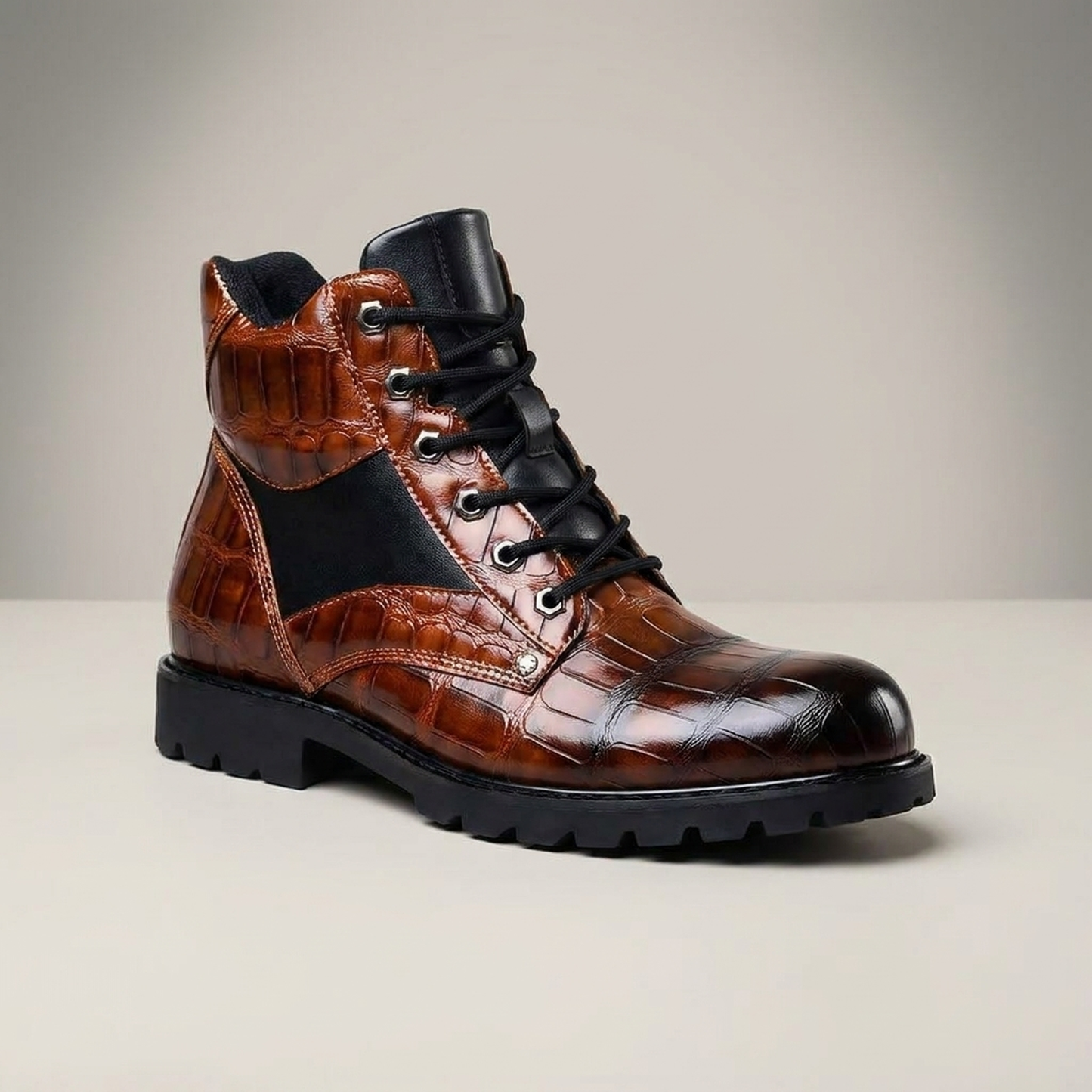 PLUXSTYLE::numise::mens-croc-embossed-ankle-boots::closeup-hero