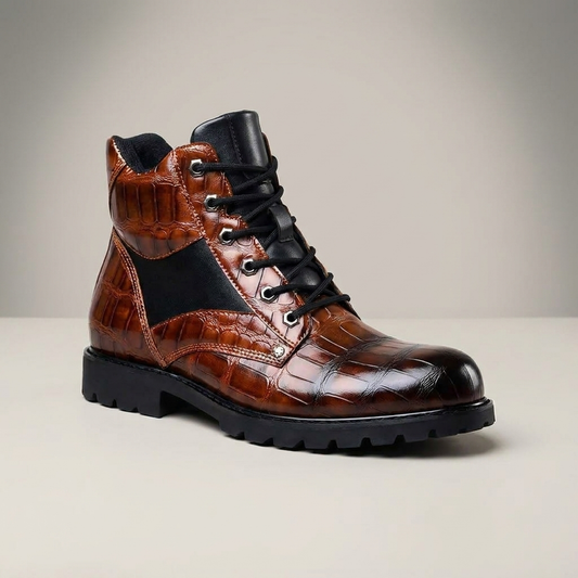 PLUXSTYLE::numise::mens-croc-embossed-ankle-boots::closeup-hero