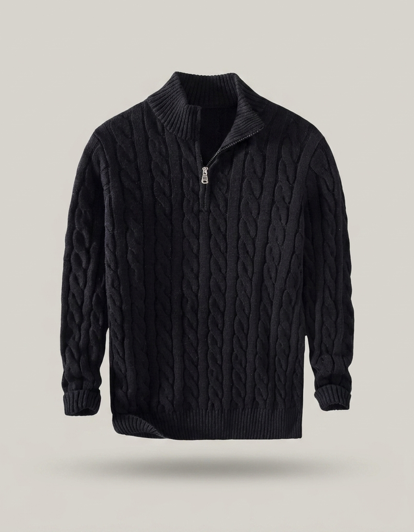 PLUXSTYLE::numise::mens-cable-textured-half-zip-sweater::pack-black