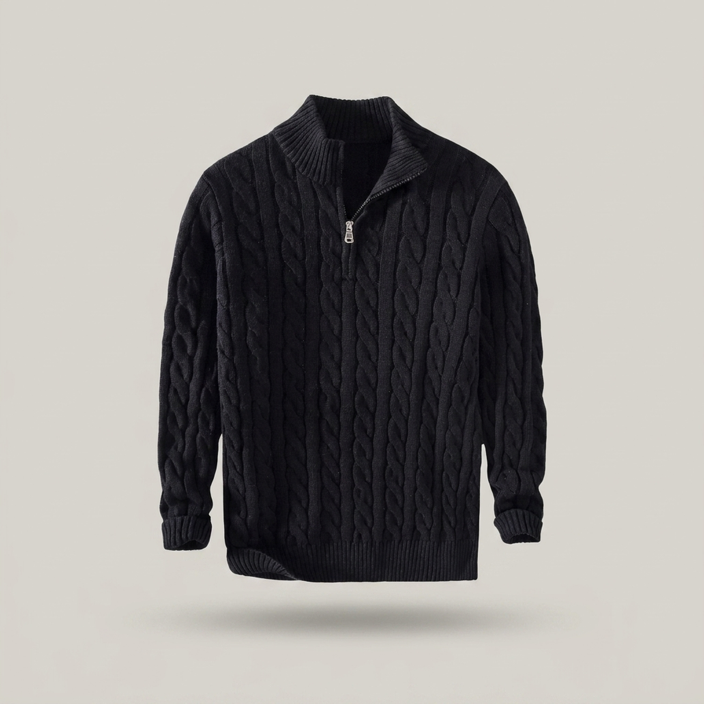 PLUXSTYLE::numise::mens-cable-textured-half-zip-sweater::pack-black