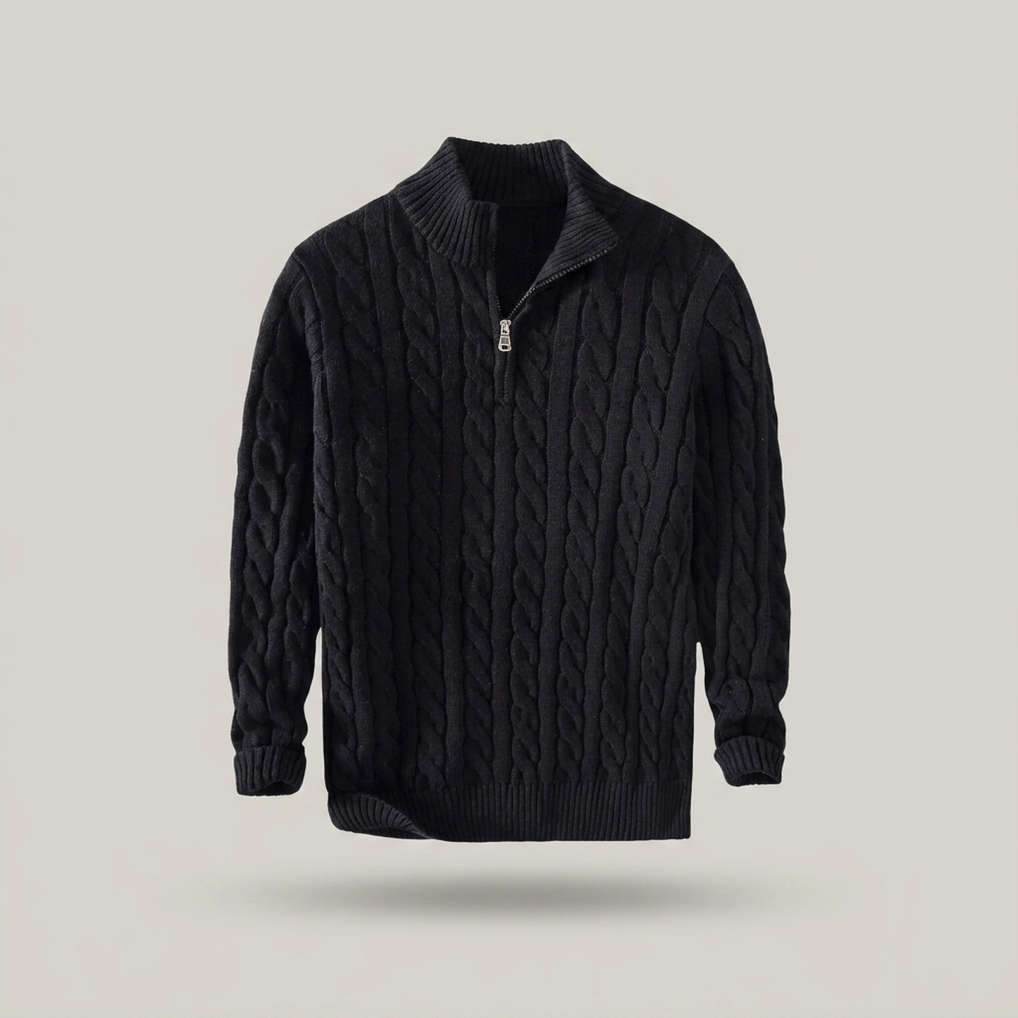 PLUXSTYLE::numise::mens-cable-textured-half-zip-sweater::pack-black
