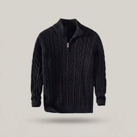 PLUXSTYLE::numise::mens-cable-textured-half-zip-sweater::pack-black