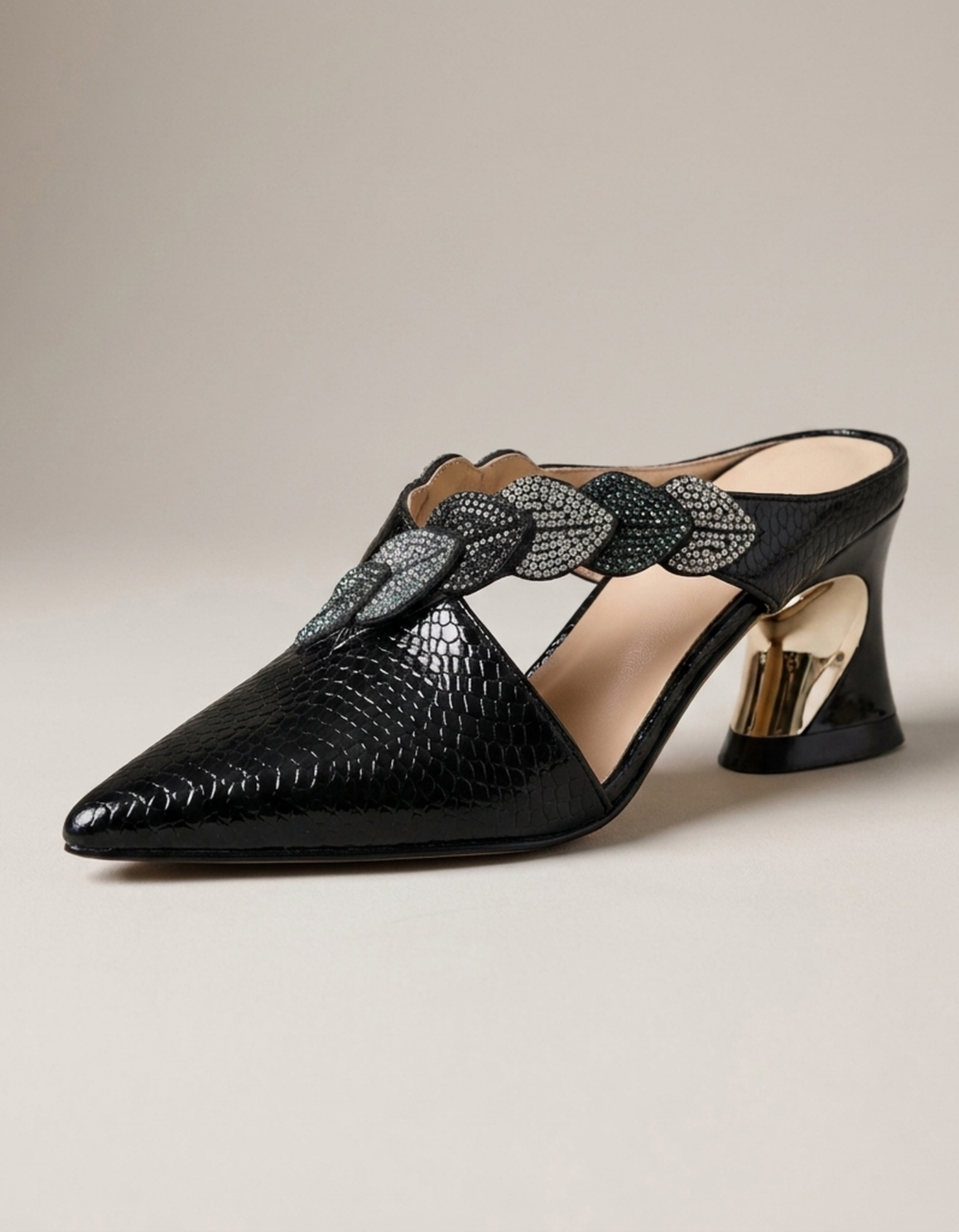 PLUXSTYLE::numise::bianca-sculptural-heel-footwear::closeup-hero
