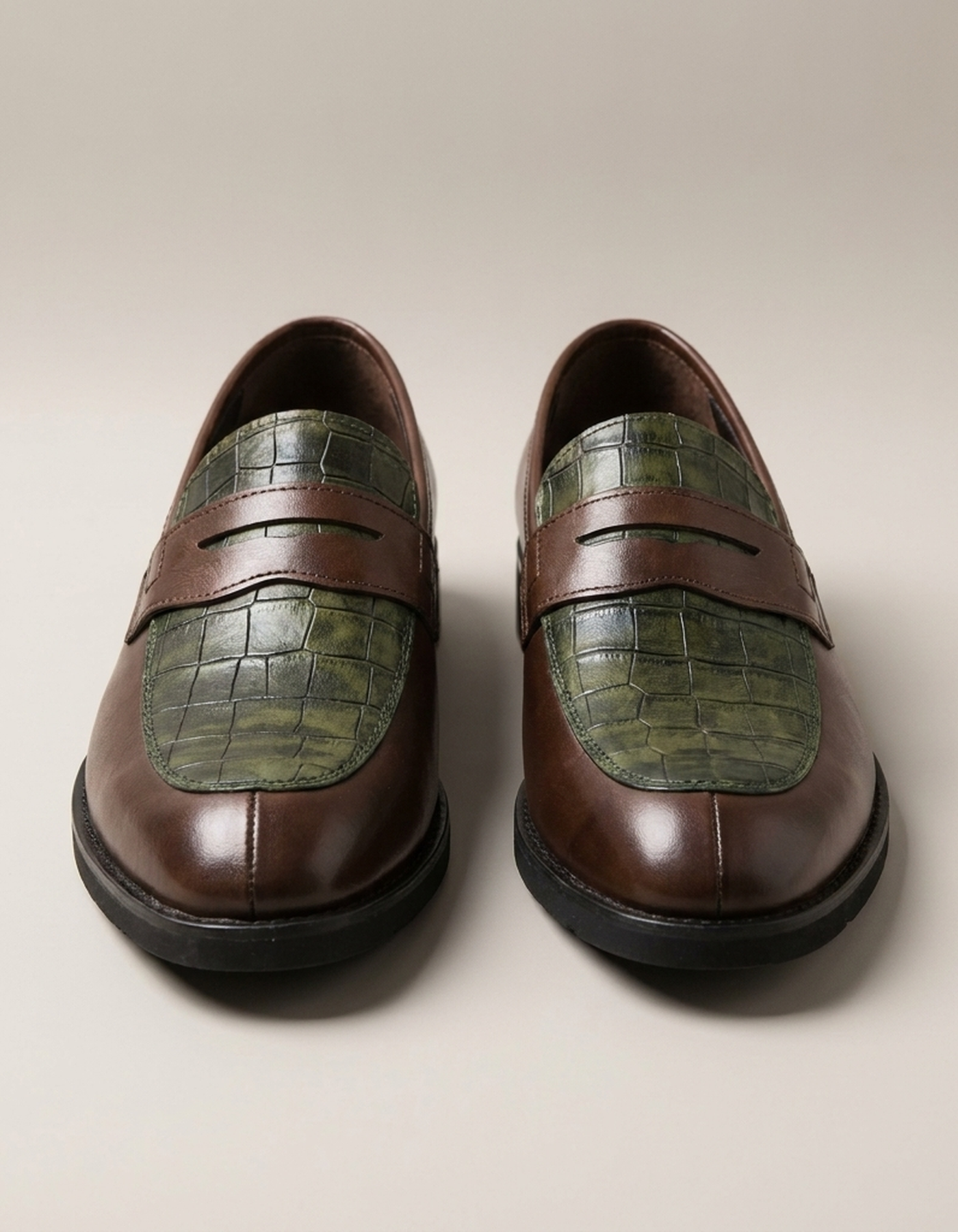 PLUXSTYLE::numise::mens-croc-embossed-penny-loafers::pack-green