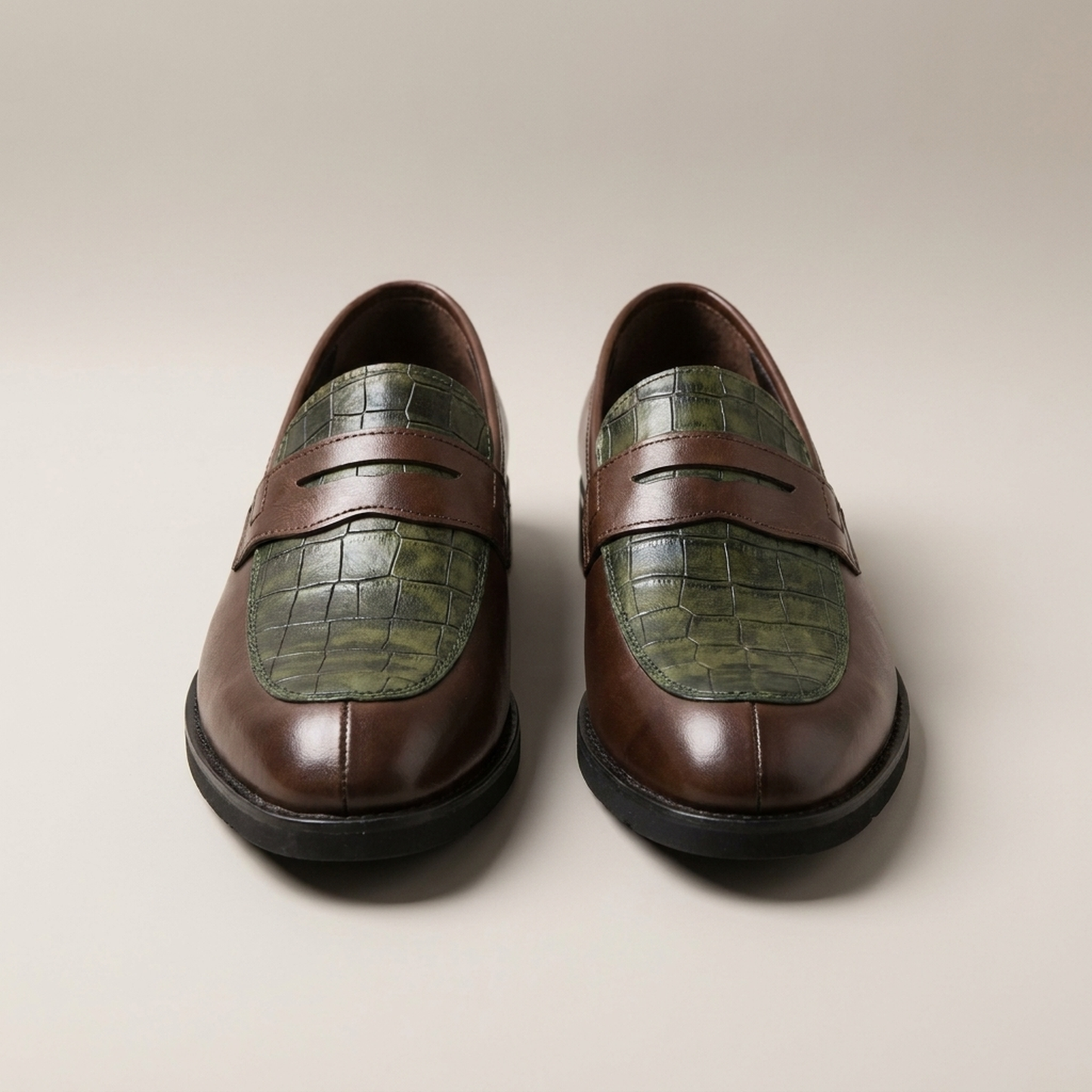 PLUXSTYLE::numise::mens-croc-embossed-penny-loafers::pack-green