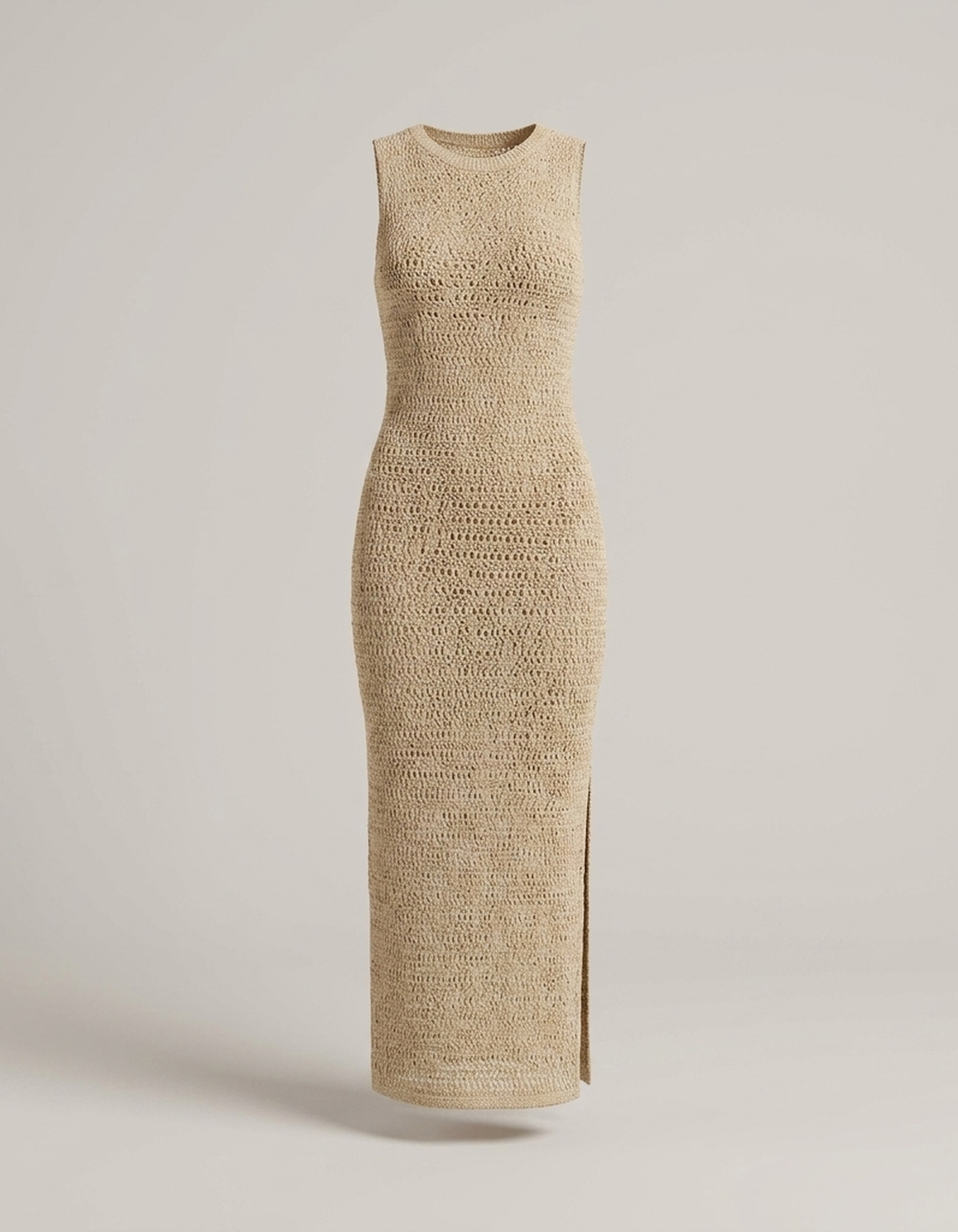 PLUXSTYLE::numise::sleeveless-bodycon-midi-dress::pack-beige
