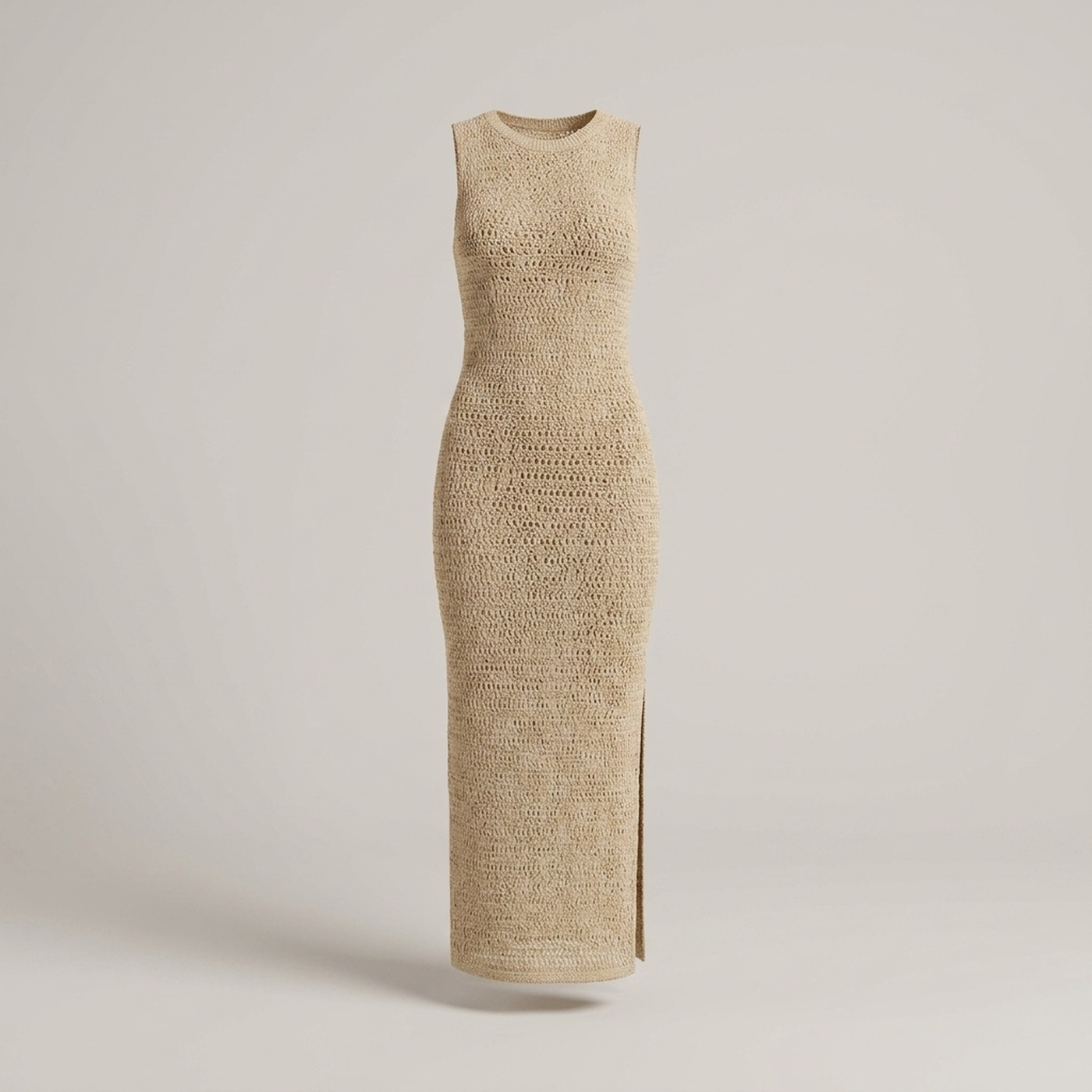 PLUXSTYLE::numise::sleeveless-bodycon-midi-dress::pack-beige
