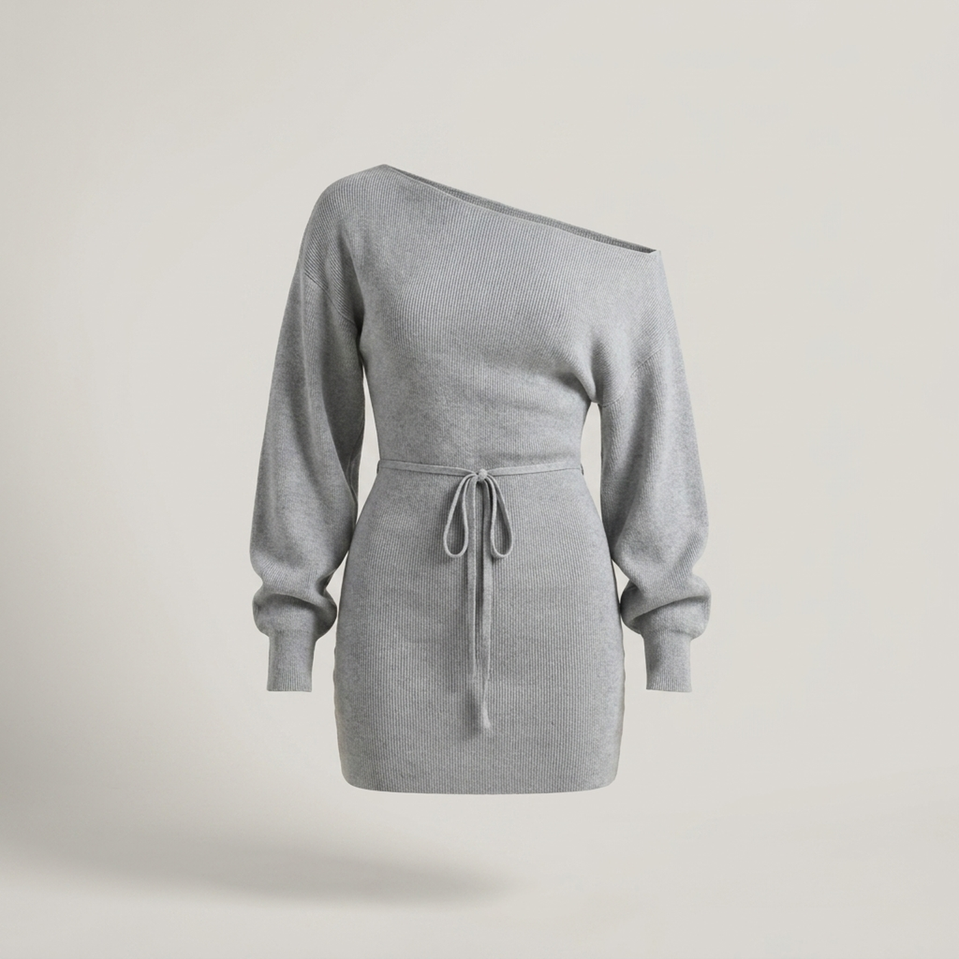 PLUXSTYLE::numise::bardot-tie-waist-mini-dress::pack-light-gray