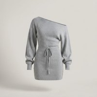 PLUXSTYLE::numise::bardot-tie-waist-mini-dress::pack-light-gray