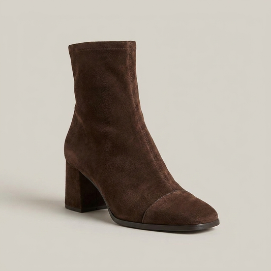 PLUXSTYLE::numise::square-toe-block-heel-ankle-boots::closeup-hero
