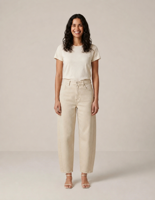Akari Beige Barrel Leg Jeans