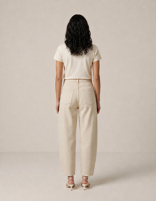 Akari Beige Barrel Leg Jeans