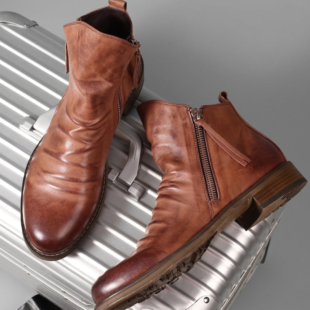 Colton | Men's Leather Zip Boots for Casual Wear