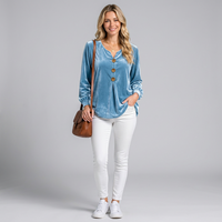 Women's Elegant V-Neck Blouse with Decorative Button Details