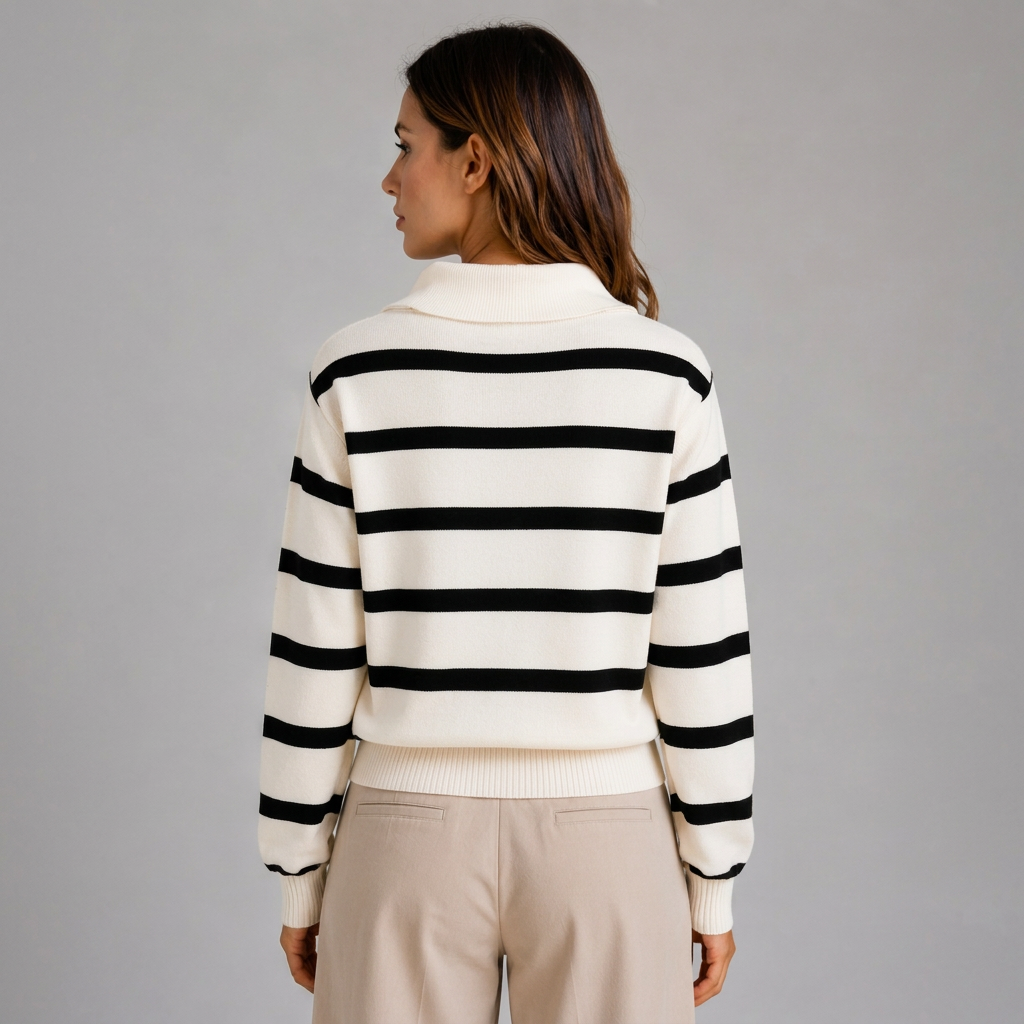Georgia | Maglione invernale a righe da donna con mezza zip