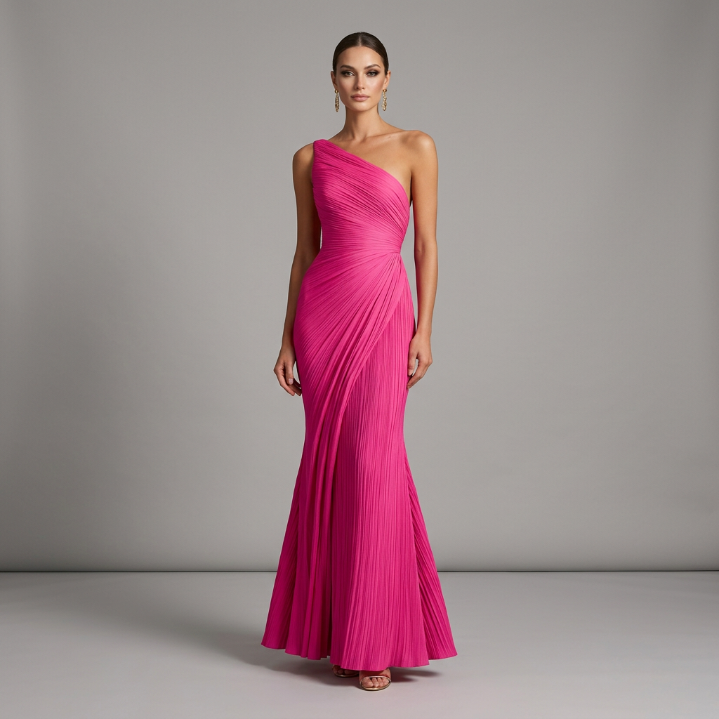Madison | Women's Pleated One-Shoulder Maxi Evening Dress