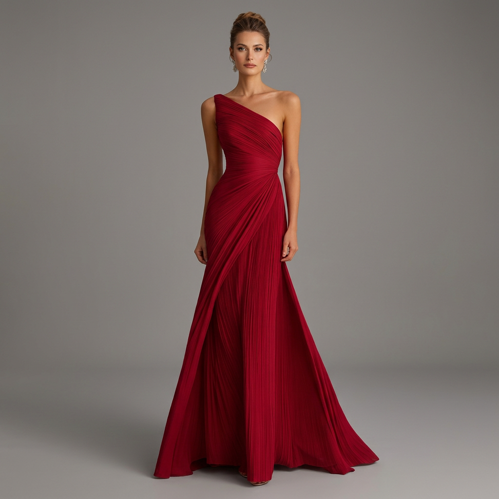 Madison | Women's Pleated One-Shoulder Maxi Evening Dress