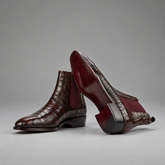 Crocodile Embossed Chelsea Boots