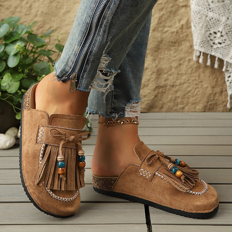 Joan Open-Back Taupe Mules
