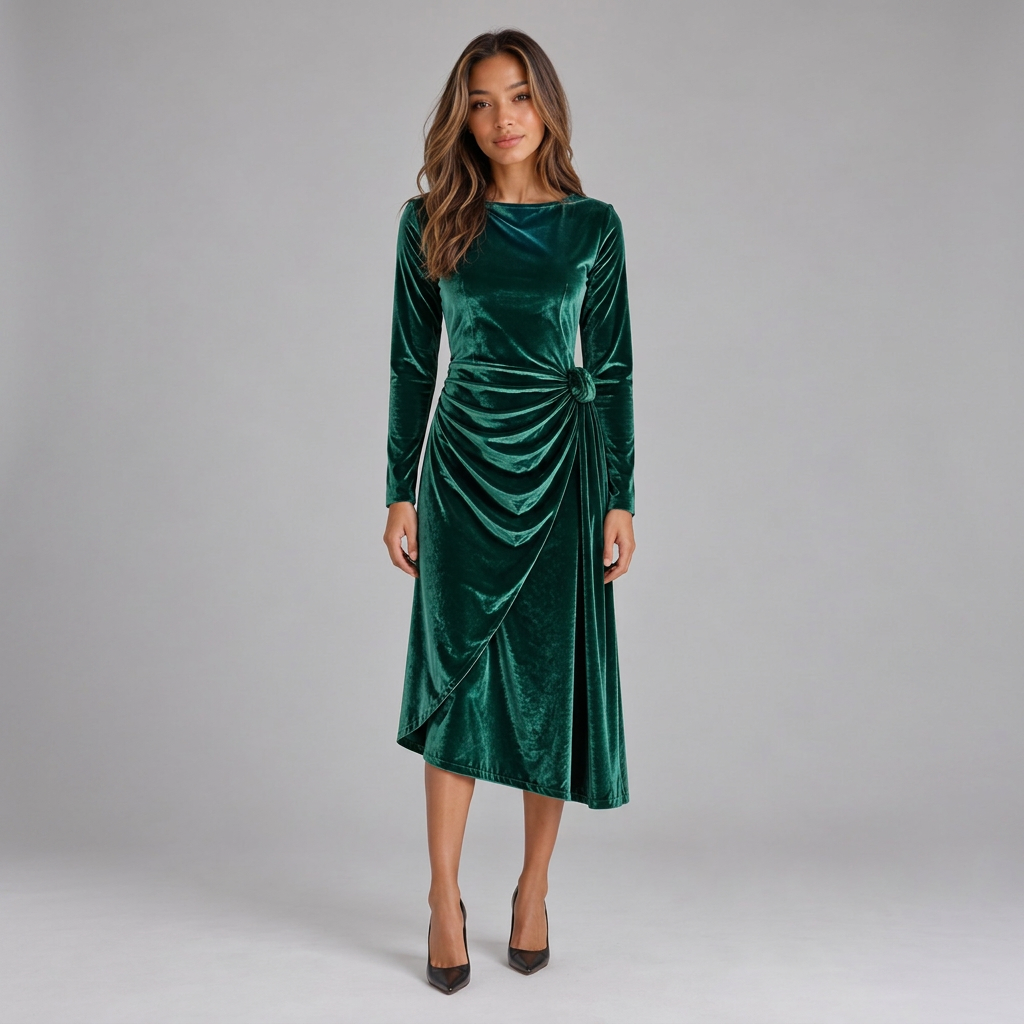 Aubrey | Women's Winter Velvet Wrap Midi Dress