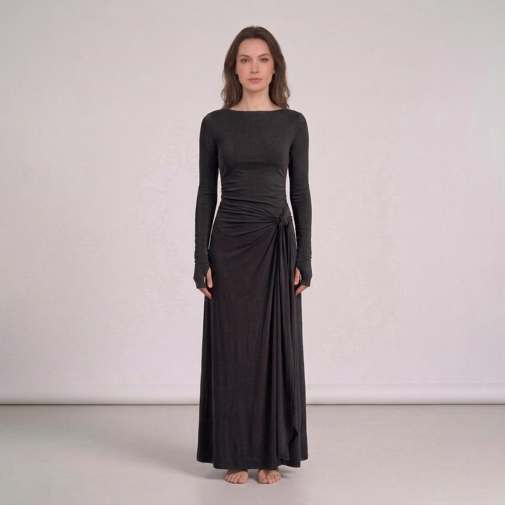 Daphne | Abito maxi arricciato a maniche lunghe da donna