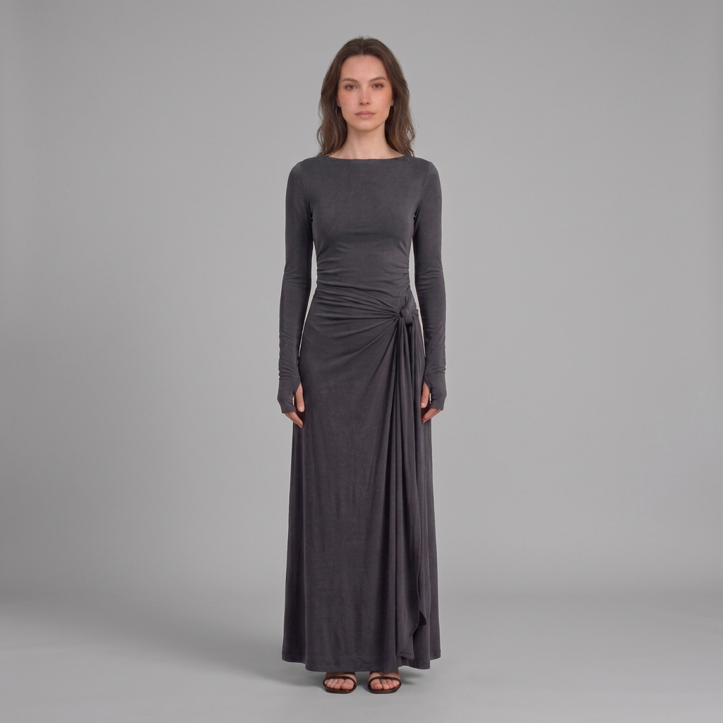 Daphne | Abito maxi arricciato a maniche lunghe da donna
