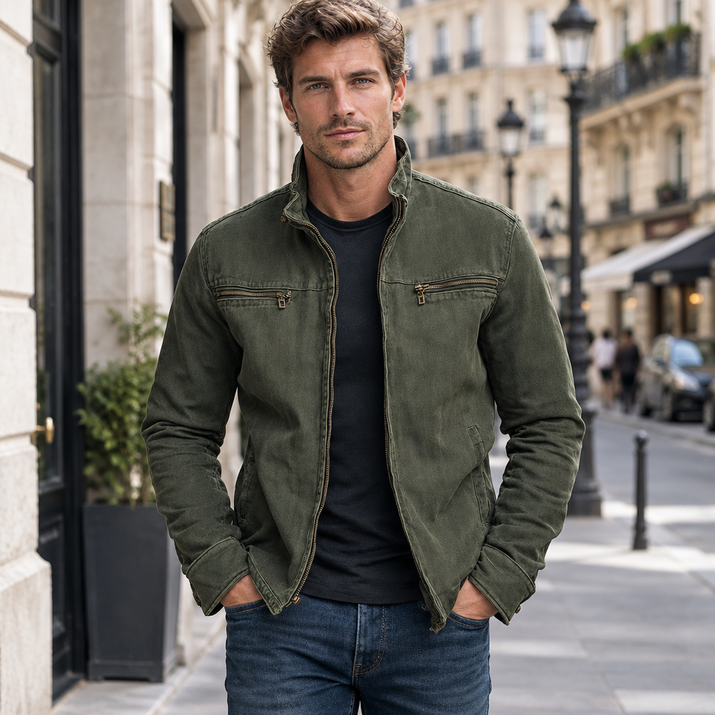 Giacca bomber da uomo verde con collo rialzato