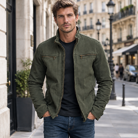 Men’s Green Stand-Collar Bomber Jacket