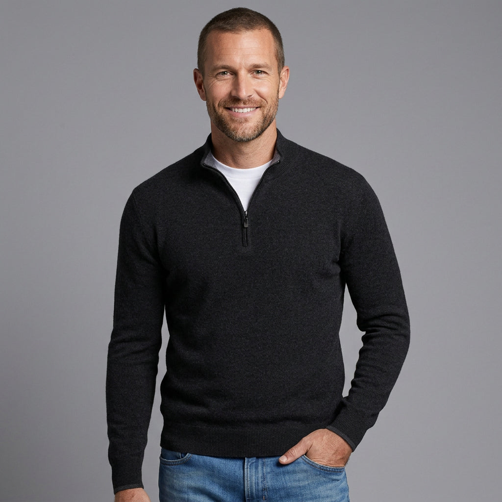 Quarter-Zip Ribbed Knit Pullover