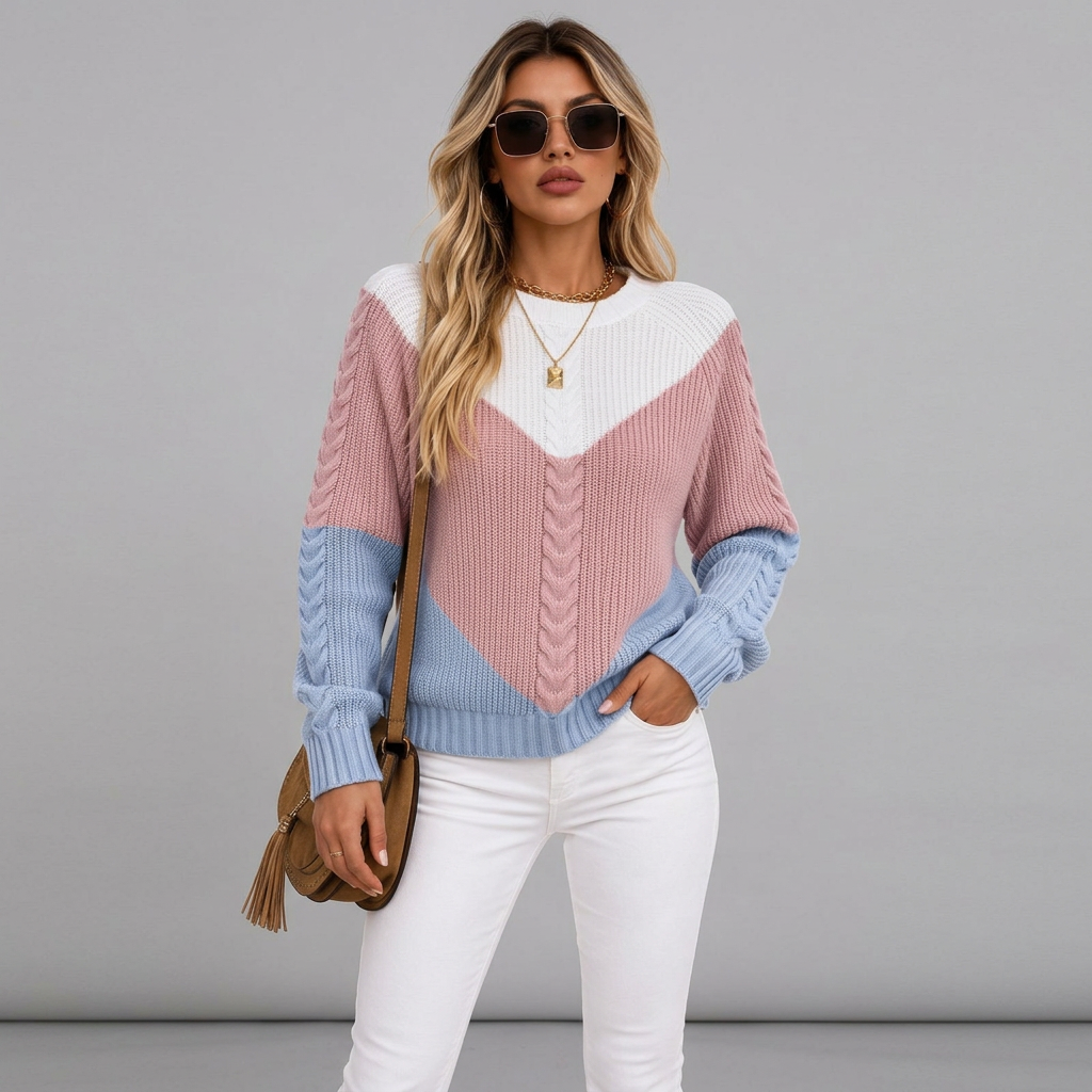 Josie | Maglione color block da donna in maglia a trecce