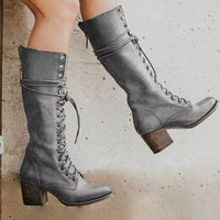 PLUXSTYLE::numise::womens-lace-up-knee-high-boots::lifestyle-keep-2