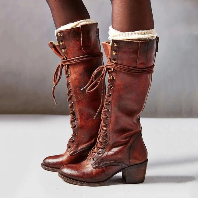 PLUXSTYLE::numise::womens-lace-up-knee-high-boots::lifestyle-keep-1