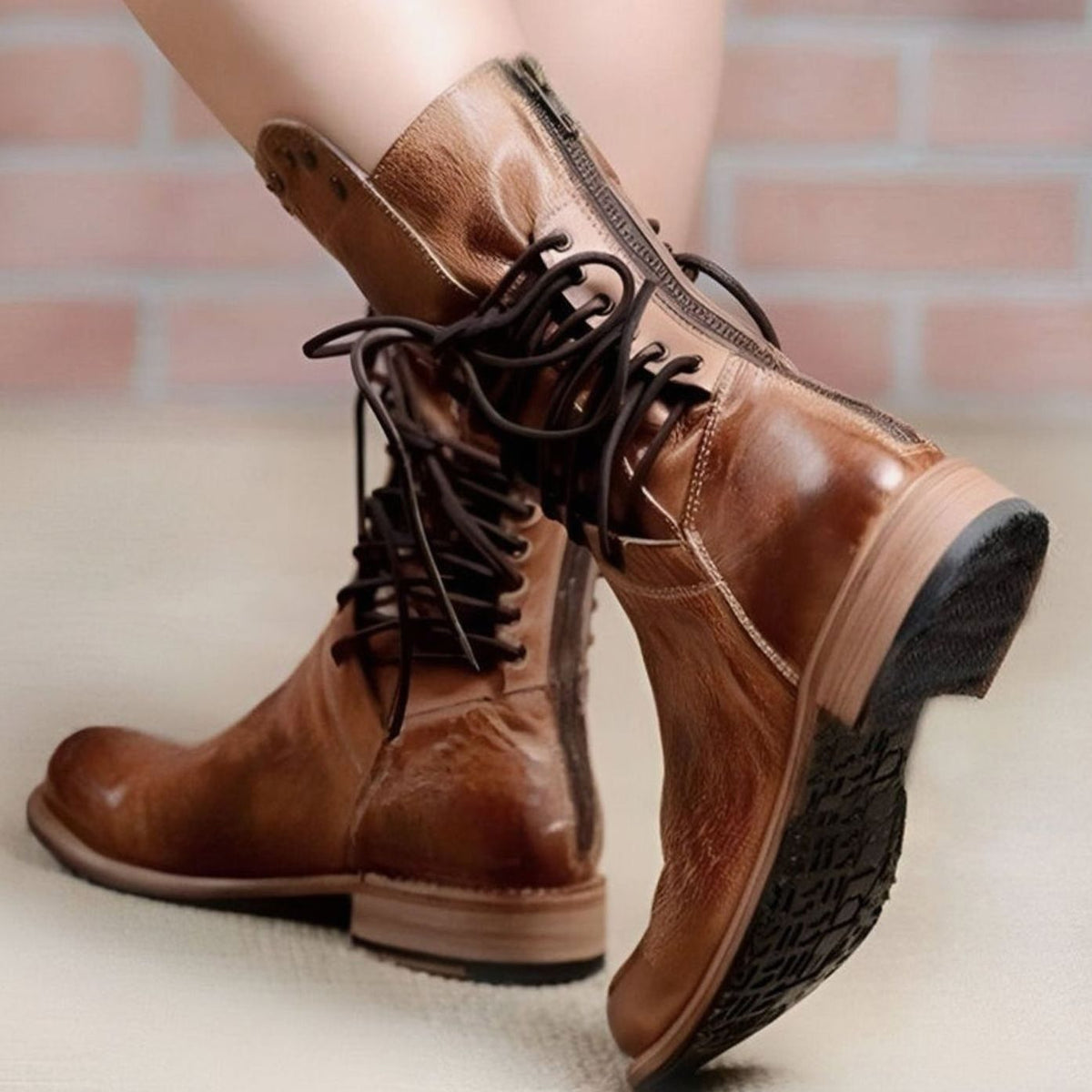 Studded Lace-Up Ankle Boots