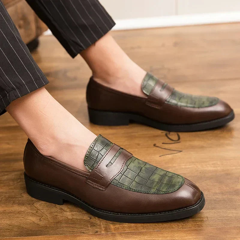 PLUXSTYLE::numise::mens-croc-embossed-penny-loafers::lifestyle-keep-1