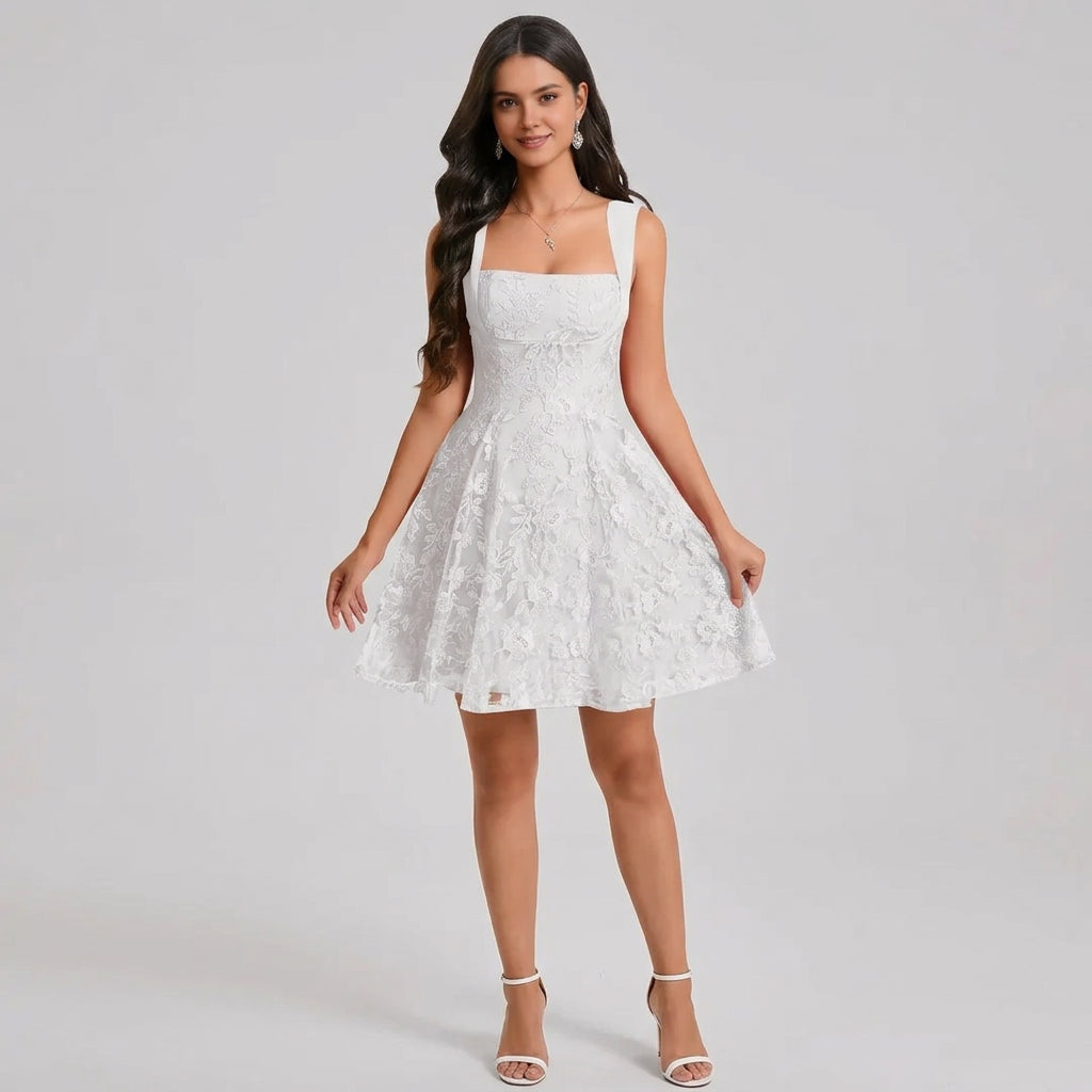 Willa | Women's Square Neck Pleated Mini Dress