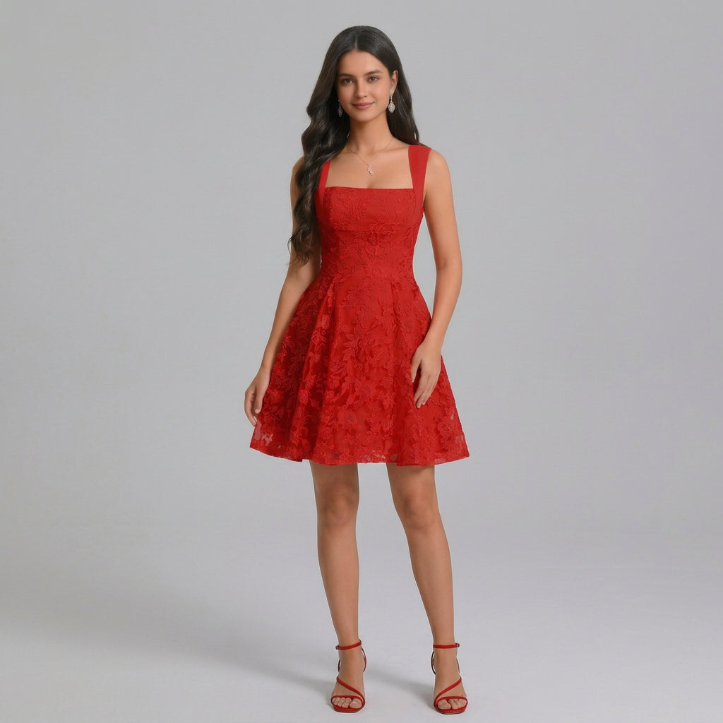 Willa | Women's Square Neck Pleated Mini Dress