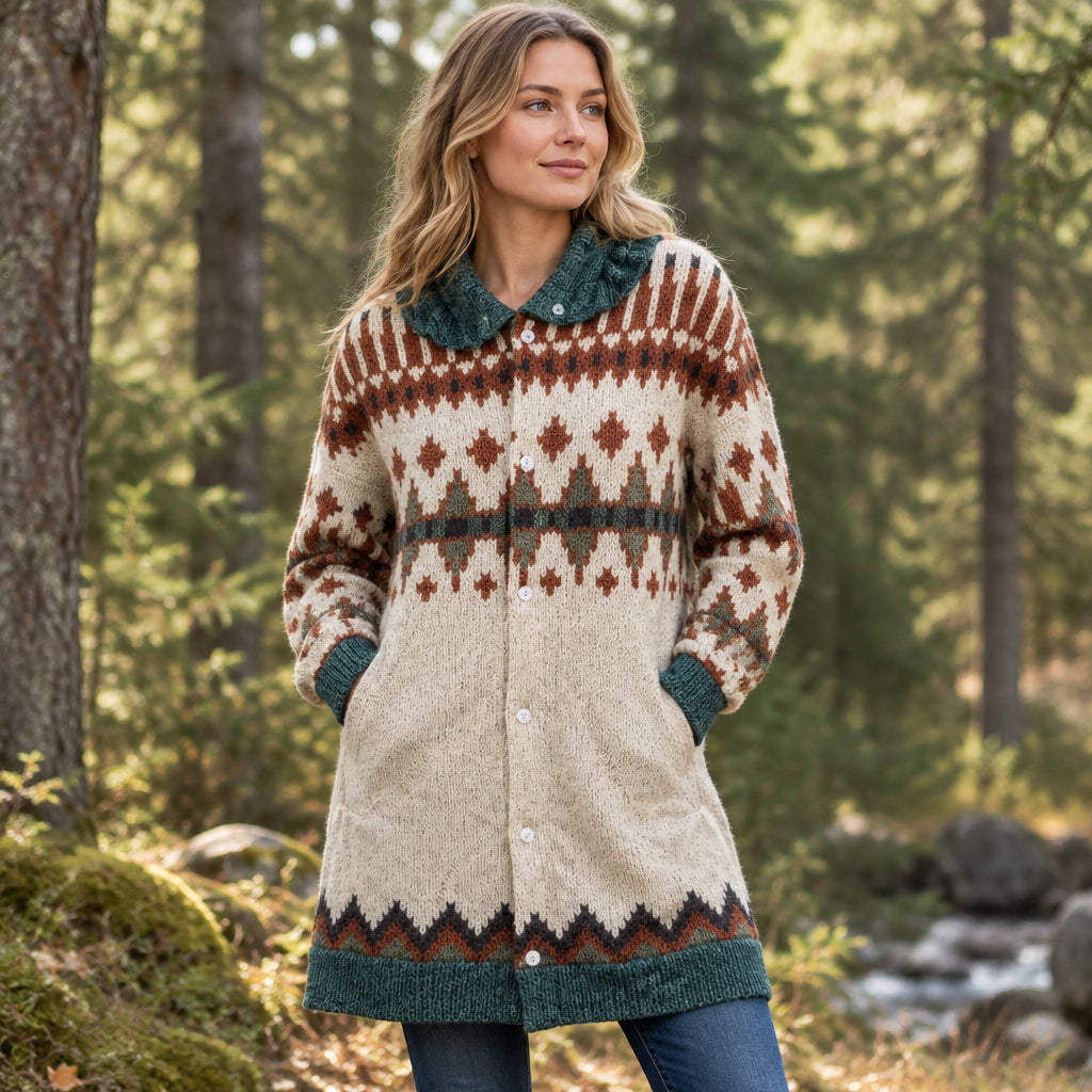Cardigan con cappuccio e bottoni ispirato allo stile nordico