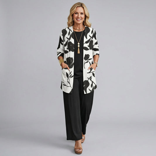 Modern Graphic Vest Three-Piece Set