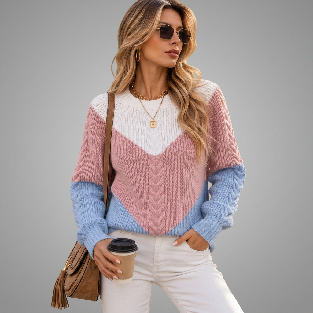 Josie | Maglione color block da donna in maglia a trecce