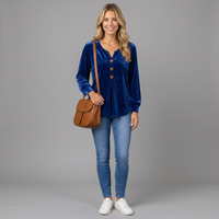 Women's Elegant V-Neck Blouse with Decorative Button Details