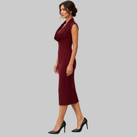 Cowl Neck Burgundy Midi Dress