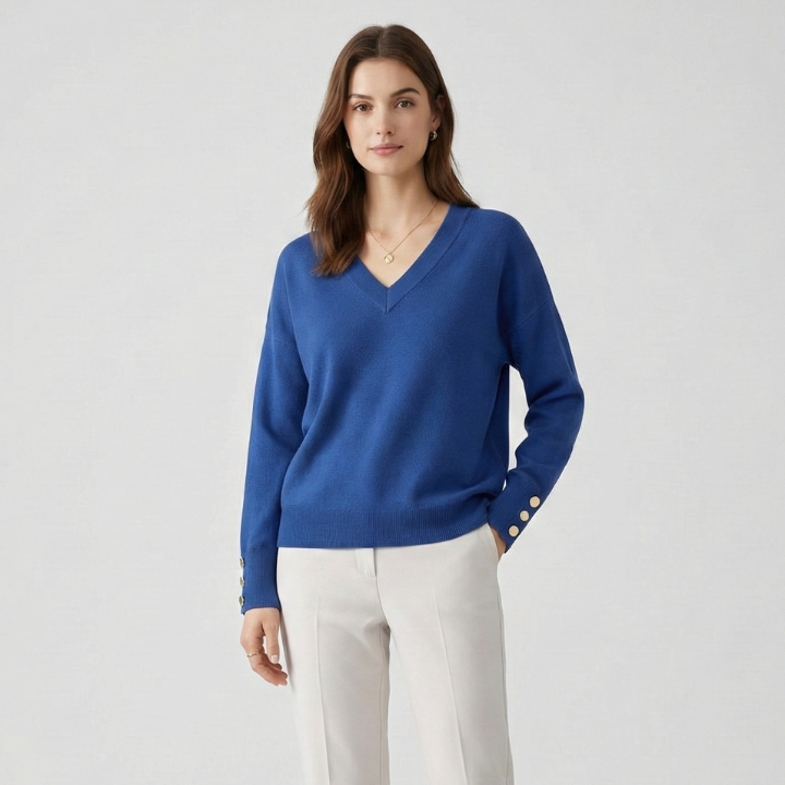 Maglione dal taglio morbido con scollo a V e polsini abbottonati