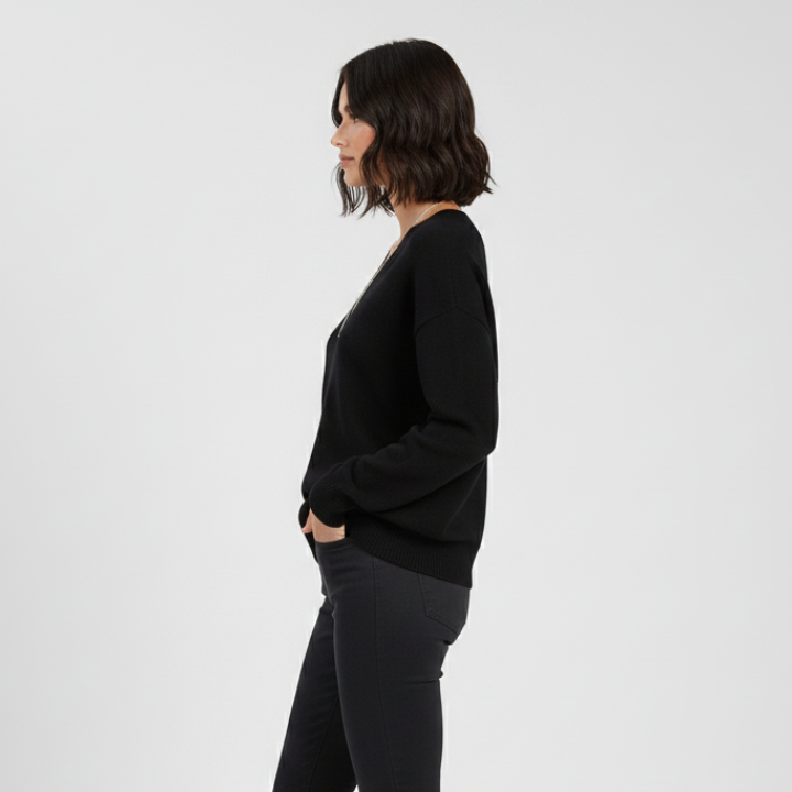 Maglione classico da donna con scollo a V