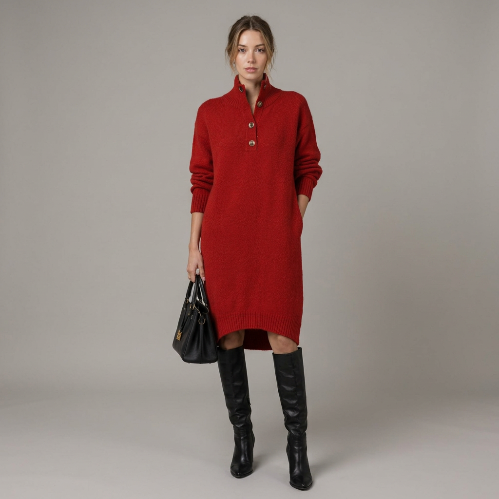 High-Neck Midi Dress