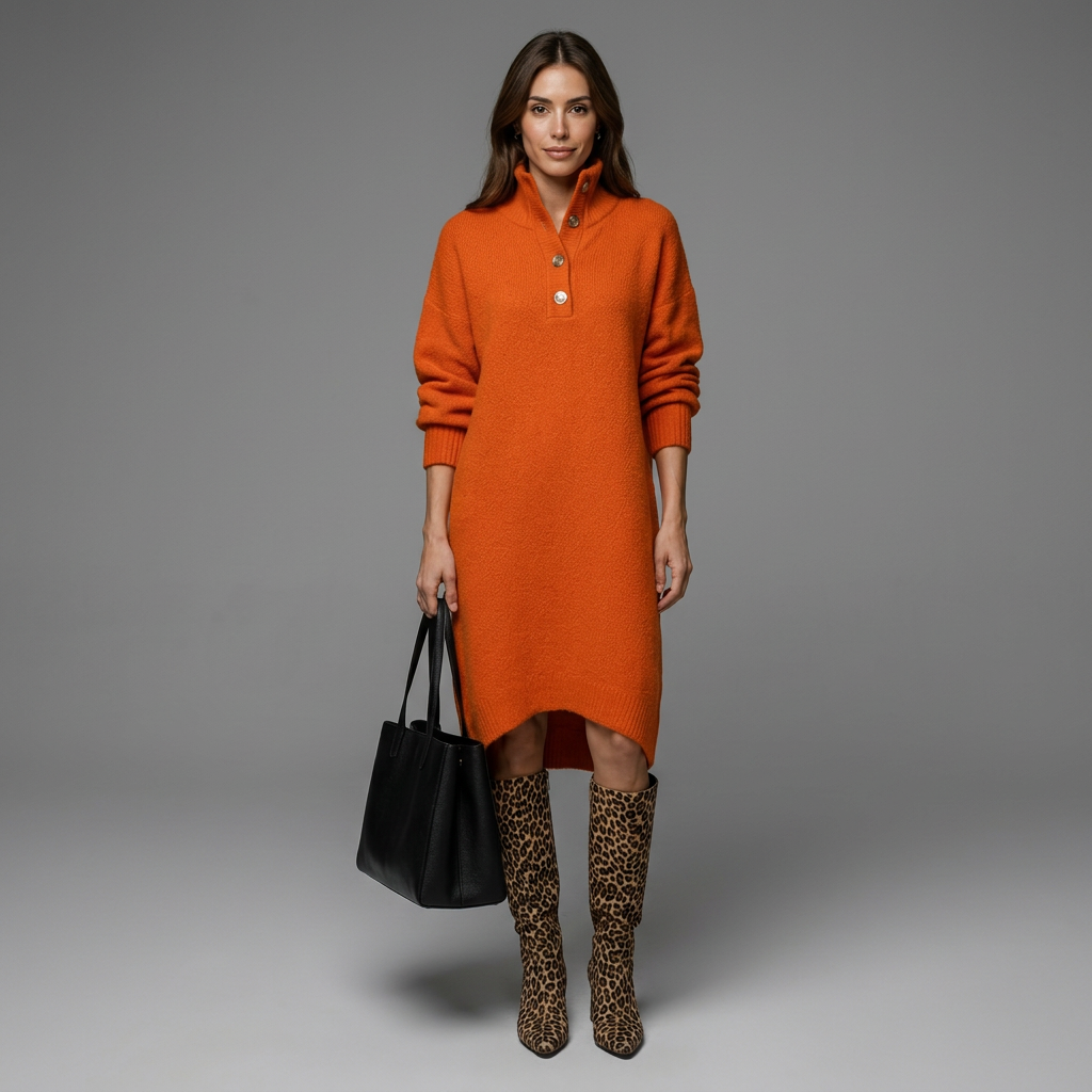 High-Neck Midi Dress