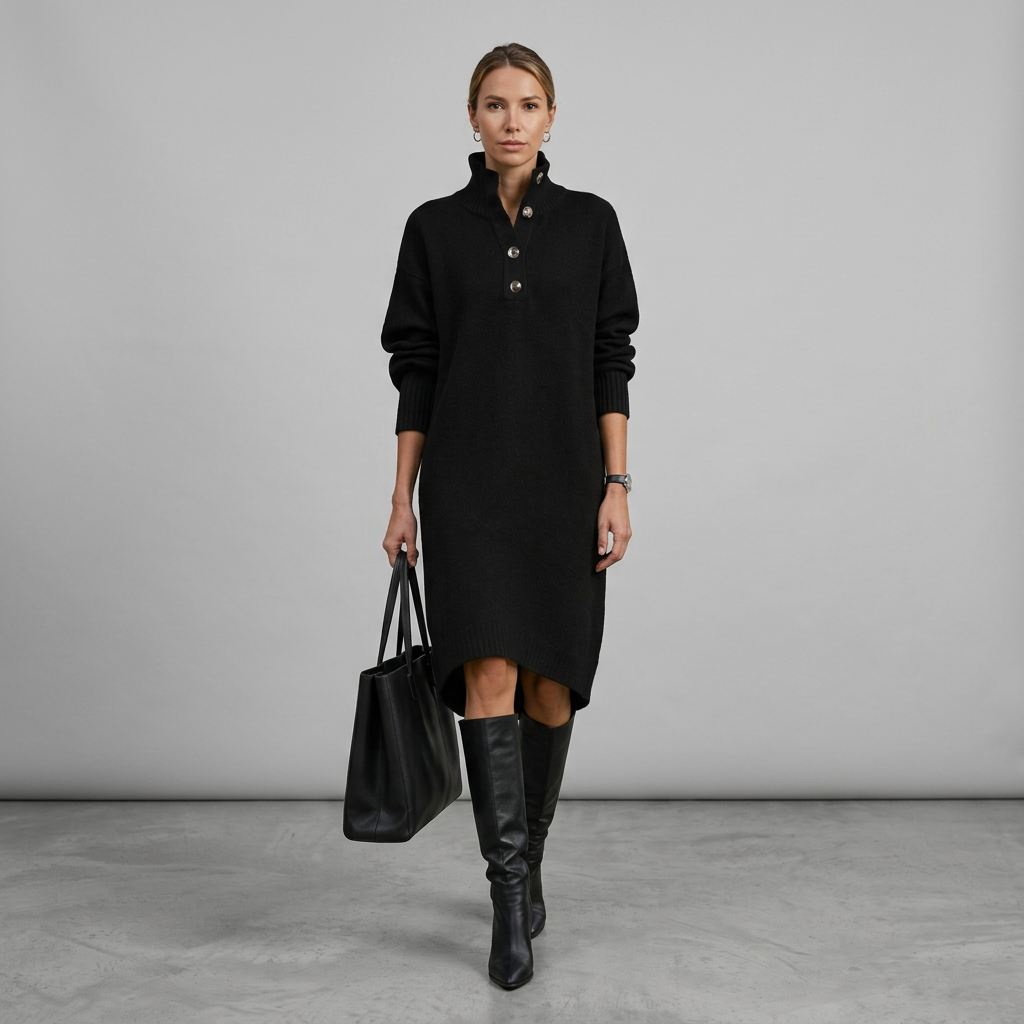 High-Neck Midi Dress