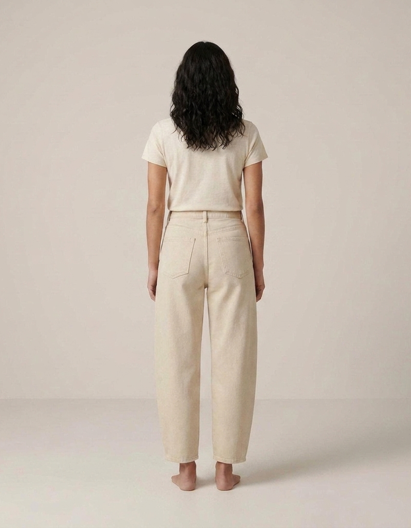 PLUXSTYLE::numise::akari-beige-barrel-leg-jeans::back