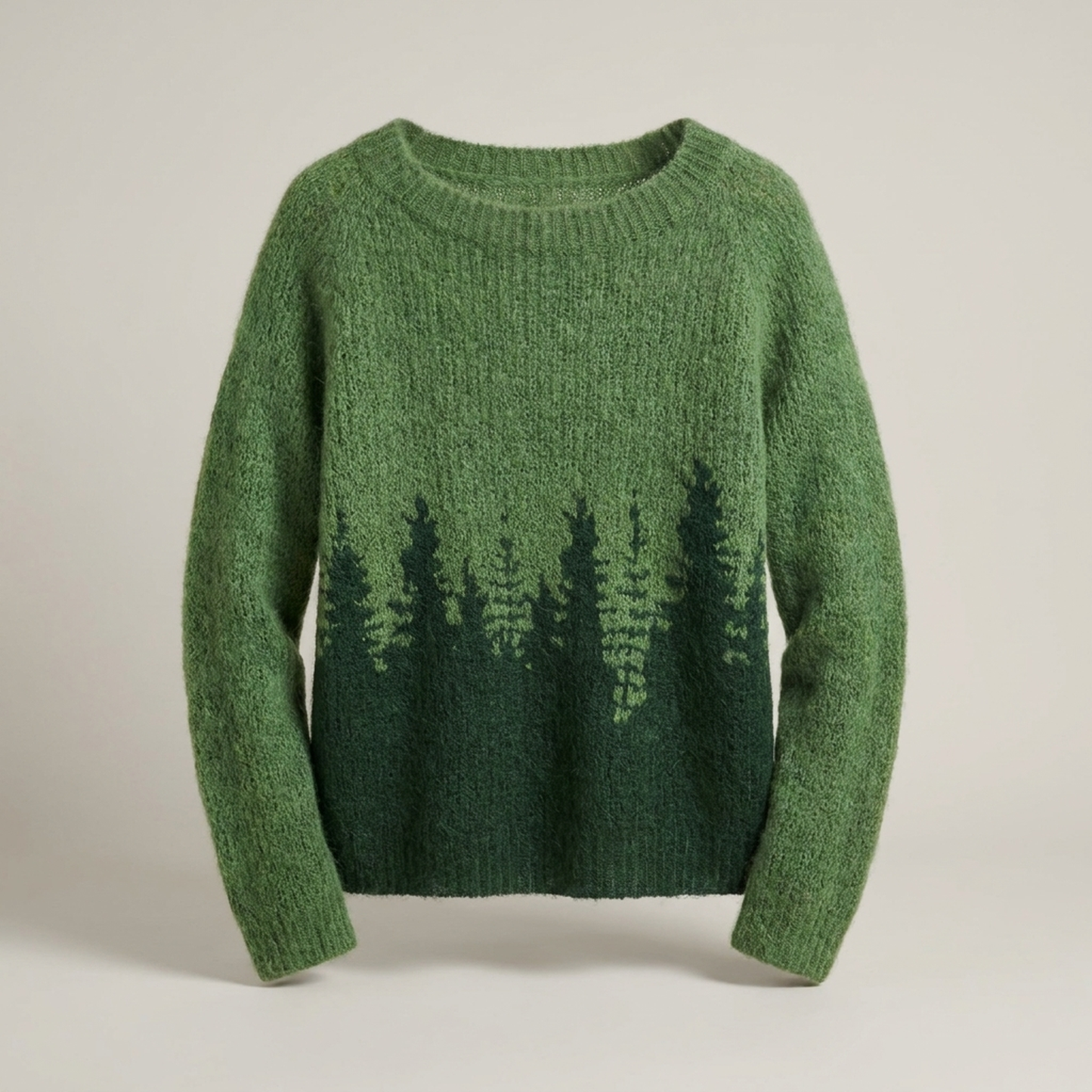 PLUXSTYLE::numise::fair-isle-crewneck-sweater::pack-green-silhouette-print